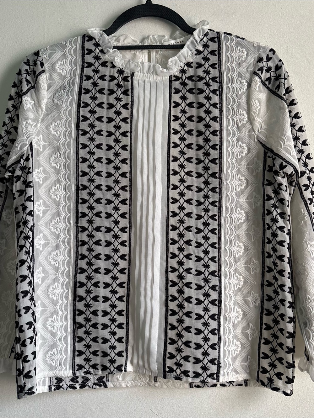 Endless Rose White Blouse with Black Embroidered Pattern